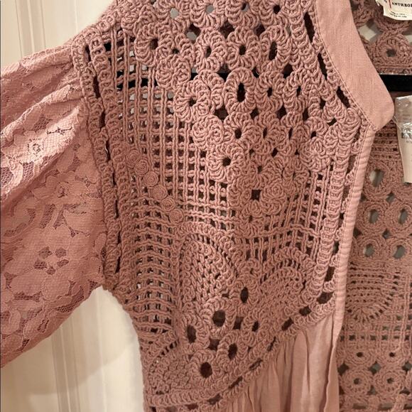 Anthropologie Cardigan Duster in Rose Crochet Detail and Lace Trim One Size NWT - Picture 4 of 16